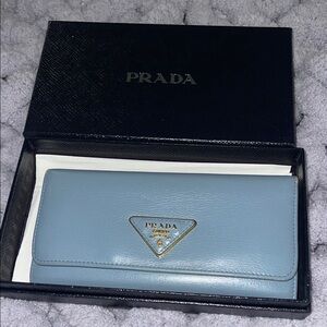 Prada Light Blue Leather Wallet